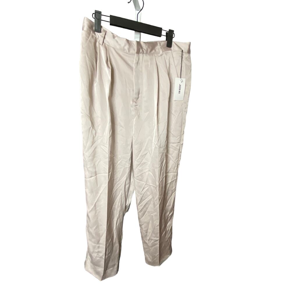 NWT Jason Wu Satin Trousers XL Cream High Waist Pleated Front Chic Designer Work